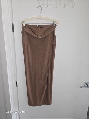 JLUXLABEL Brown High-Waist Maxi Skirt with Belt Detail